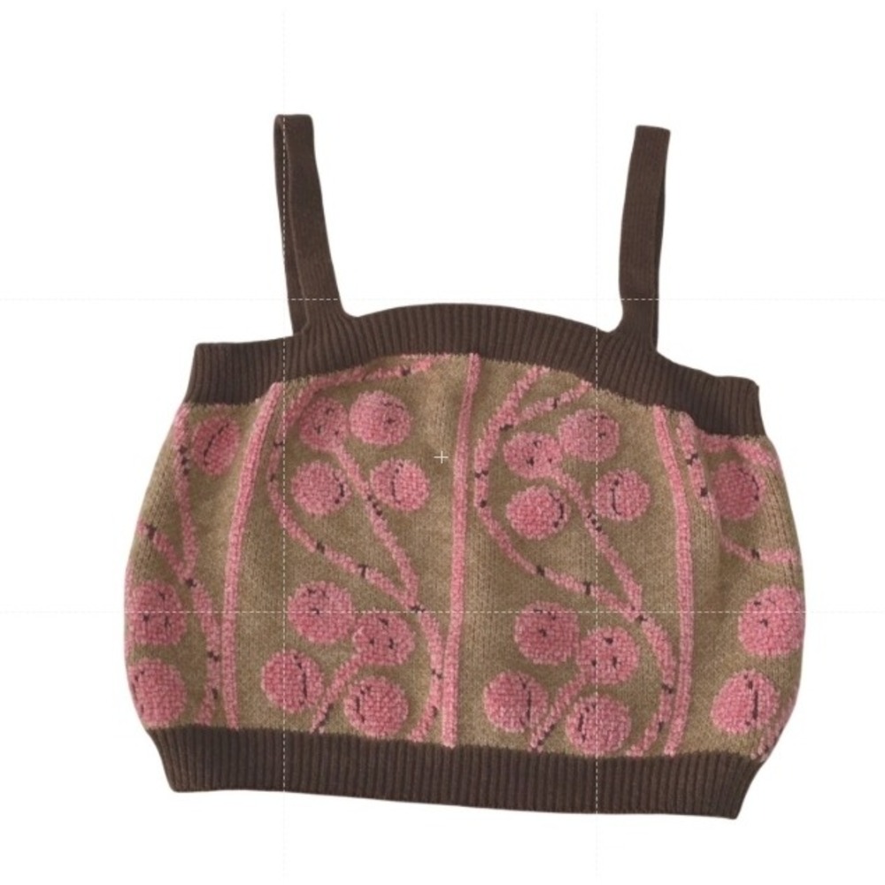 Cider Cropped Knit Sweater Top 1XL 16-18 Pink Floral Brown Trim Fairy Cottage